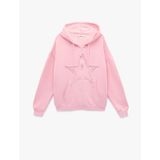 Koton Kapüşonlu Fermuarlı Yıldız İşleme Detaylı Oversize Taşlı Sweatshirt Pembe 6sal10341ık Gülkurusu