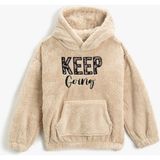 Koton Kapüşonlu Peluş Sweatshirt Kız Çocuk Ekru Renk Uzun Kol Grafik Desenli - 5 - 6 Yaş