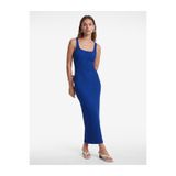 Koton Kare Yaka Kalın Askılı Kobalt Mavi Bodycon Uzun Kalem Elbise