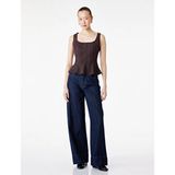 Koton Kare Yaka Kolsuz Peplum Ekose Bluz - Kahverengi - 34