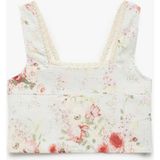 Koton Kare Yaka Viskon ve Keten Karışımlı Gipeli Çiçekli Crop Bluz - 9 - 10 Yaş - Mavi