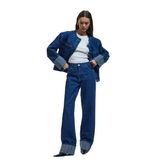 Koton Katlamalı Duble Paça Normal Bel Düğmeli Düz Kalıp Denim Pantolon - Straight Fit Jean
