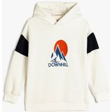 Koton Kayak Temalı Ekru Kapşonlu Sweatshirt Uzun Kollu Erkek Çocuk 7 - 8 Yaş Rahat Tasarım
