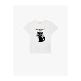 Koton Kedi Baskılı Pullu Payetli Ekru Kız Çocuk T-Shirt 6SKG10113AK