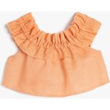 Koton Keten Bluz Crop Düşük Omuz Fırfırlı - 5 - 6 Yaş - Kahve
