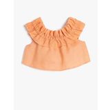 Koton Keten Bluz Crop Düşük Omuz Fırfırlı
