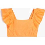 Koton Keten Crop Bluz Kelebek Kollu Kare Yaka