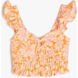 Koton Keten Crop Bluz Kolsuz Çiçekli Gipe Detaylı - 11 - 12 Yaş - Turuncu