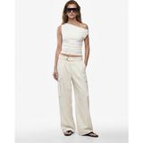 Koton Keten Görünümlü Slim Fit Asimetrik Kesim Drapeli Kolsuz Bluz - Ekru - 38