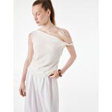 Koton Keten Görünümlü Slim Fit Kolsuz Asimetrik Kesim Kayık Yaka Bluz - Ekru - 46