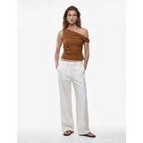 Koton Keten Görünümlü Slim Fit Kolsuz Asimetrik Kesim Kayık Yaka Bluz - Kahve - 36
