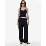 Koton Keten Görünümlü Straight Fit Cepli Kemerli Geniş Paça Palazzo Pantolon - Siyah - 42