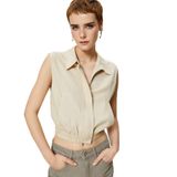 KOTON Keten Karışımlı Crop Gömlek Kolsuz Fermuarlı Beli Lastikli