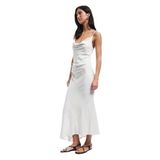 Koton Keten Karışımlı Drape Detaylı Askılı Uzun Degaje Yaka Elbise