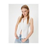 Koton Keten Karışımlı Gömlek Crop Kolsuz Klasik Yaka Slim Fit - Beyaz - 36