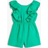 Koton Keten Mini Tulum Kolsuz Fırfırlı Yuvarlak Yaka - Yeşil - 1,5 - 2 Yaş