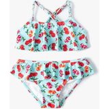 Koton Kirazlı Bikini Seti 2 Parça Fırfırlı Çapraz Askılı - Mavi - 7 - 8 Yaş