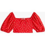 Koton Kısa Balon Kollu Fiyonk Detaylı Kız Çocuk Crop Bluz Puantiyeli İnce Kırmızı - 11 - 12 Yaş