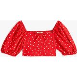 Koton Kısa Balon Kollu Fiyonk Detaylı Kız Çocuk Crop Bluz Puantiyeli İnce Kırmızı - 11 - 12 Yaş