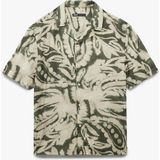 Koton Kısa Kollu Devrik Yaka Regular Fit Viskon Batik Desenli Gömlek - Yeşil