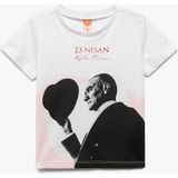 Koton Kısa Kollu Pamuklu Bisiklet Yaka Atatürk Baskılı Tişört - Beyaz - 3 - 4 Yaş