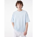 Koton Kısa Kollu Pamuklu Tok Kumaş Bisiklet Yaka Oversize Basic Tişört - Mavi
