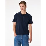 Koton Kısa Kollu Pike Kumaş Regular Fit Pamuklu Düğmeli Hakim Yaka Tişört - Lacivert - XL