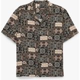 Koton Kısa Kollu Regular Fit Devrik Yaka Desenli Viskon Gömlek - Kahve - XL