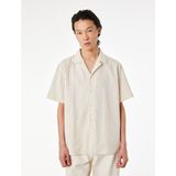 Koton Kısa Kollu Regular Fit Devrik Yaka Pamuklu Çizgili Gömlek - Ekru - 2XL