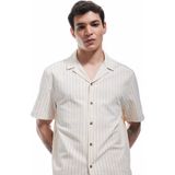 Koton Kısa Kollu Regular Fit Devrik Yaka Pamuklu Çizgili Gömlek - Ekru - XL