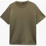 Koton Kısa Kollu Regular Fit Viskon Karışımlı Bisiklet Yaka Scuba Kumaş Basic Tişört - Yeşil