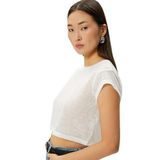 Koton Kısa Kollu Slim Fit Bisiklet Yaka Yarı Transparan Crop Tişört