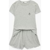 Koton Kısa Kollu Viskon Karışımlı Rahat Kalıp Pijama Takımı - 2'li Set - Gri - XL