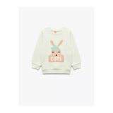 Koton Kız Bebek Bisiklet Yaka Nakışlı Dokulu Uzun Kollu Sweatshirt