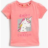 Koton Kız Bebek Kısa Kol Unicorn Baskılı Pamuklu Tişört Bisiklet Yaka Pembe - 6 - 9 Ay