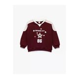 Koton Kız Bebek Şardonlu Pamuklu Uzun Kollu Renk Kontrastlı V Yaka Baskılı Sweatshirt