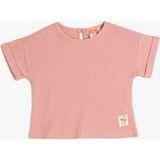 Koton Kız Çocuk Basic Pamuklu Kısa Kollu Tişört Kahverengi Günlük Desenli - Pembe - 12 - 18 Ay