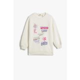 Koton Kız Çocuk Baskılı Sweatshirt Şardonlu Uzun Kollu Bisiklet Yaka