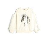 KOTON Kız Çocuk Bisiklet Yaka Uzun Kolu Unicorn Baskılı Sweatshirt, Ekru Desenli, 7/8 Yaş