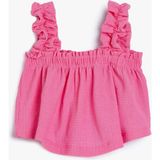 Koton Kız Çocuk Crop Atlet Askılı Fırfır Detaylı Polyester Karışımlı Pembe - 18 - 24 Ay