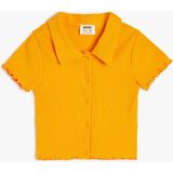 Koton Kız Çocuk Düğmeli Kısa Kollu Polo Yaka Pamuklu Tişört Turuncu Günlük Stil - 11 - 12 Yaş