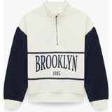 Koton Kız Çocuk Ekru Yarım Fermuarlı Uzun Kollu Sweatshirt Düşük Omuz Tasarımıyla Şık - 5 - 6 Yaş