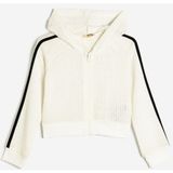 Koton Kız Çocuk Fermuarlı Kapşonlu File Detaylı Biyeli Sweatshirt Uzun Kol - Ekru - 6 - 7 Yaş