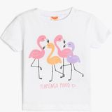 Koton Kız Çocuk Flamingo Baskılı Pamuklu Kısa Kollu Tişört Yaz Stili 3 - 4 Yaş - Beyaz