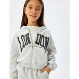 Koton Kız Çocuk Gri Crop Sweatshirt Uzun Kol Fermuarlı Kapşonlu Ekstra Konfor - 6 - 7 Yaş