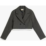 Koton Kız Çocuk Gri Kruvaze Yaka Uzun Kollu Crop Blazer Ceket Günlük Kullanıma Uygun - 6 - 7 Yaş