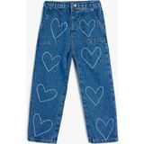 Koton Kız Çocuk Kalp Desenli Cep Detaylı Pamuklu Denim Pantolon Rahat Kullanım İçin Tasarlandı - 24 - 36 Ay - Lacivert - Straight