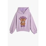 Koton Kız Çocuk Kapşonlu Sweatshirt Ayıcık Baskılı Beli ve Manşetleri Lastikli Uzun Kollu
