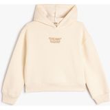 Koton Kız Çocuk Kapşonlu Sweatshirt Uzun Kollu Slogan Işleme Detaylı Düz Renk - Ekru - 5 - 6 Yaş