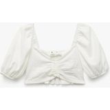 Koton Kız Çocuk Kare Yaka Gipe Detaylı 3/4 Kol Balon Kollu Crop Bluz Günlük Stil - Beyaz - 6 - 7 Yaş